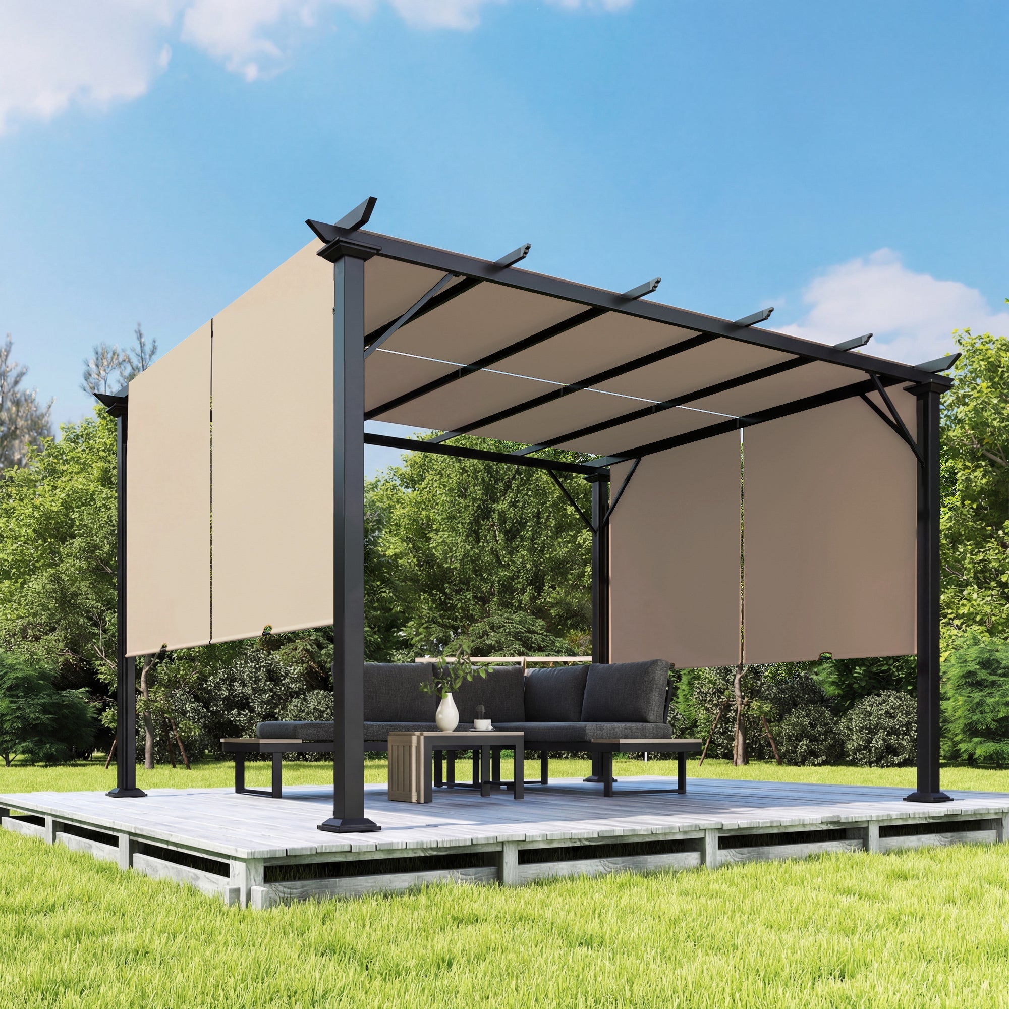12' x 10' Steel Pergola with Retractable Canopy