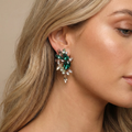 Wings of Emerald Jeweled Cluster Earrings