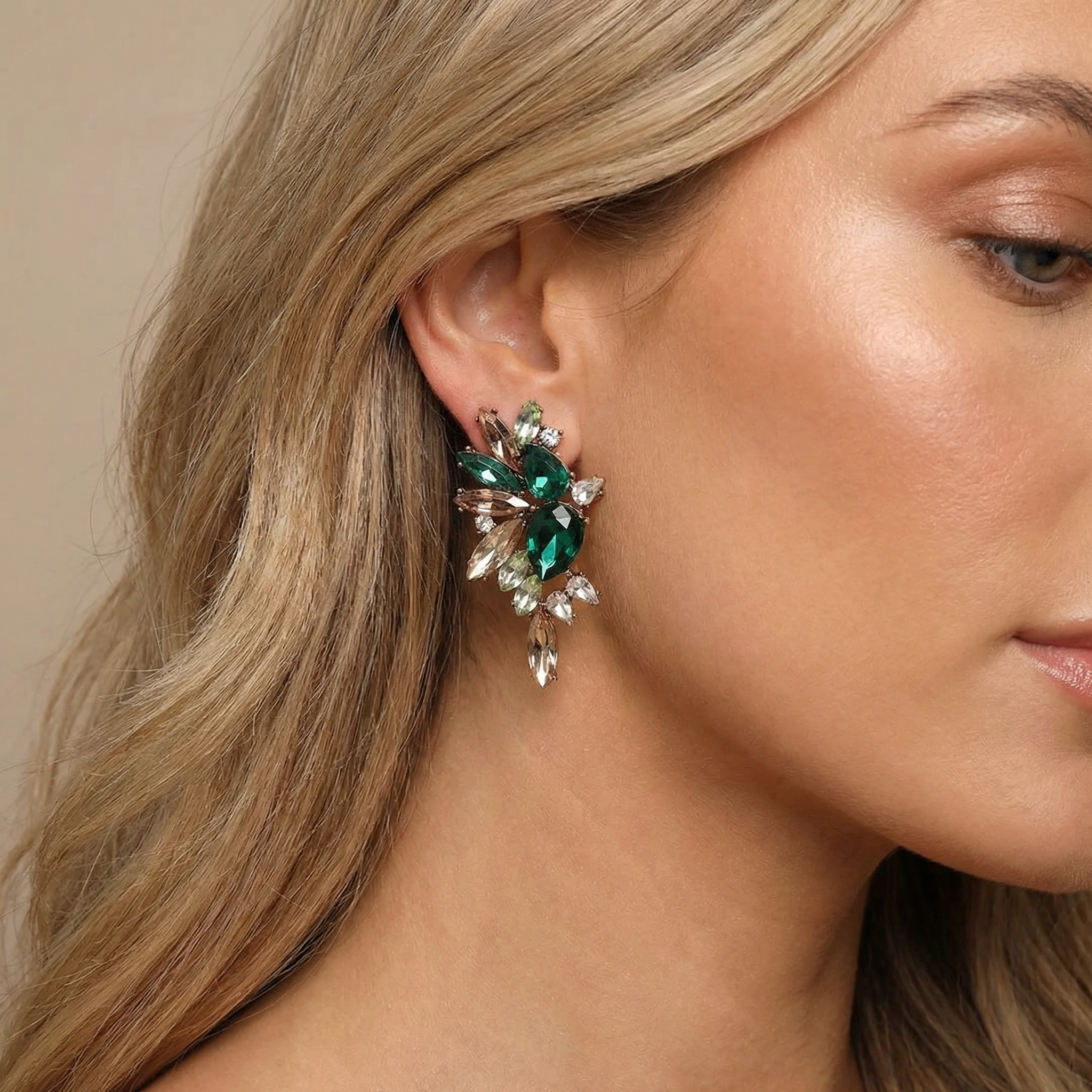 Wings of Emerald Jeweled Cluster Earrings