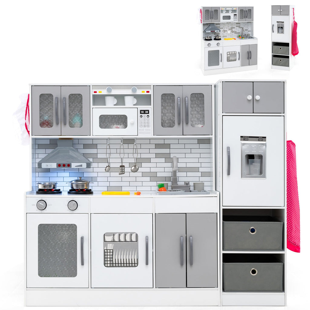 Wooden Kitchen Playset with Lights and Sounds for Ages 3+-Gray