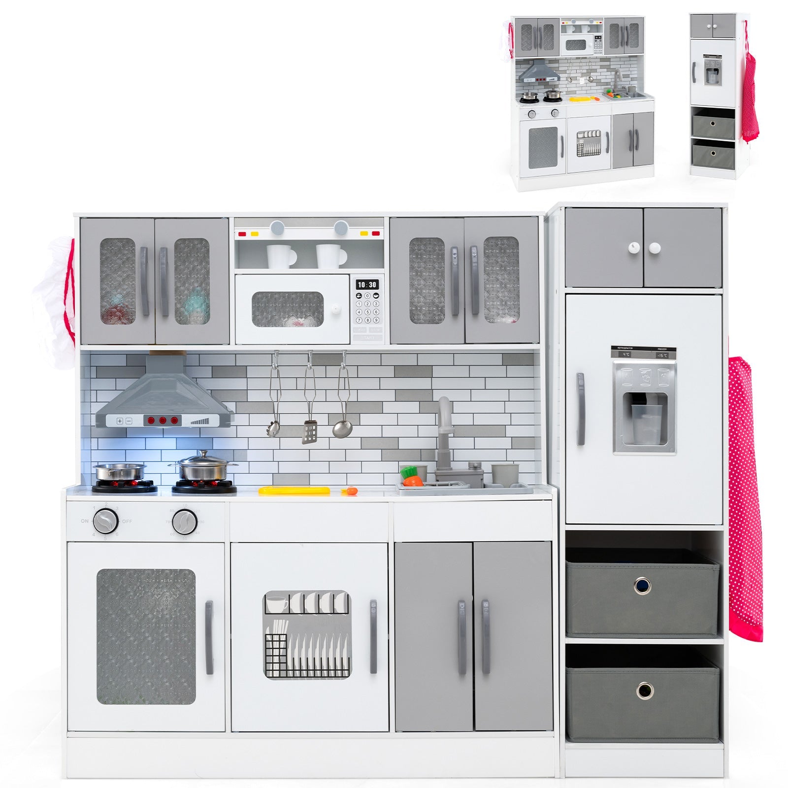 Wooden Kitchen Playset with Lights and Sounds for Ages 3+-Gray