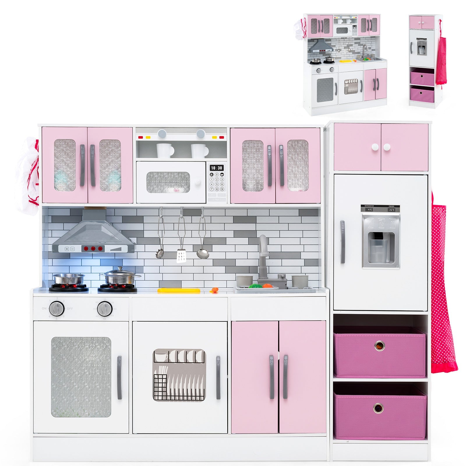 Wooden Kitchen Playset with Lights and Sounds for Ages 3+-Pink