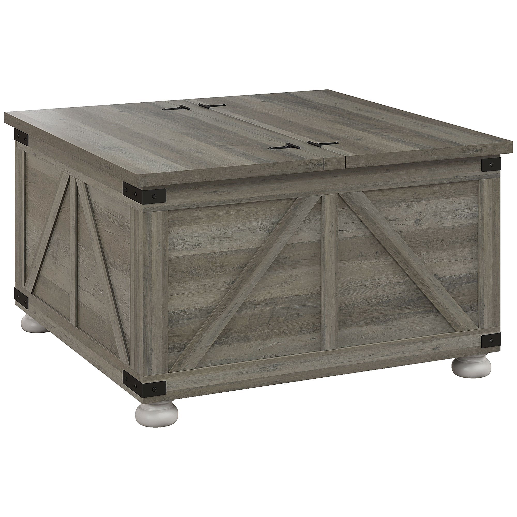 Farmhouse Square Coffee Table with Flip-Top Storage - Distressed Grey