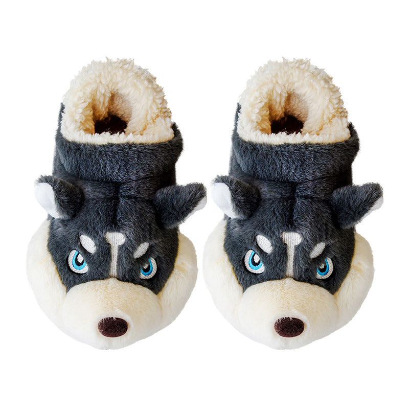 Cute Husky Cartoon Plush Cotton Slippers – Unisex Warm Indoor Winter Slippers | EU 36–51