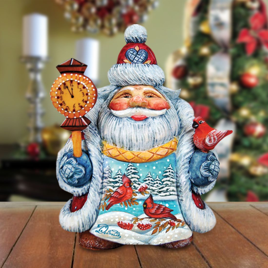 Santa with Cardinals Handcrafted Christmas Figurine - G. DeBrekht - Christmas Santa Snowman Decor - 533421