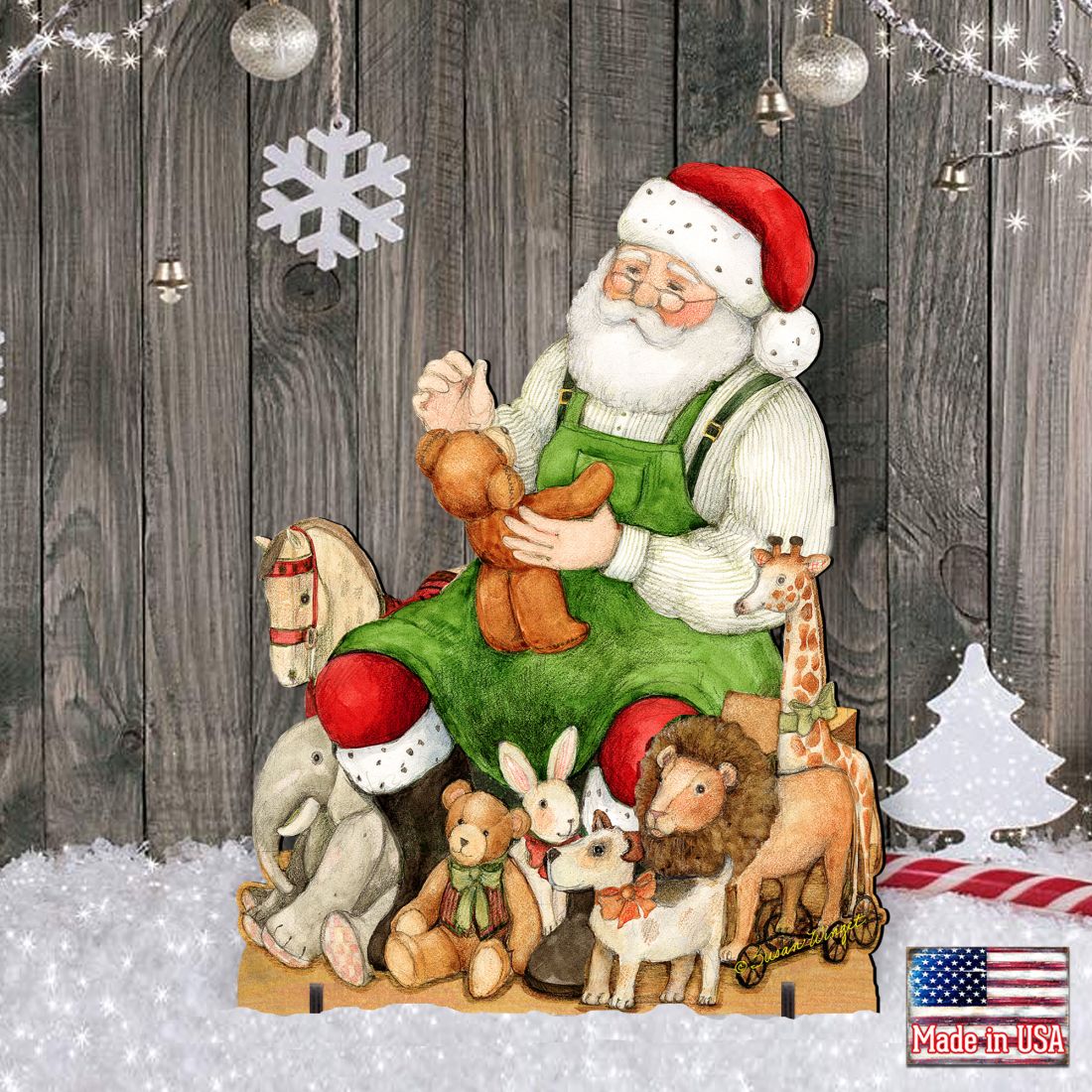 Merry Christmas Outdoor Scene with Santa and Snowman Decor by Susan Winget - 8471102F-SW