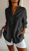 Women’s Lapel Long Sleeve Cardigan Shirt – Single-Breasted Pleated