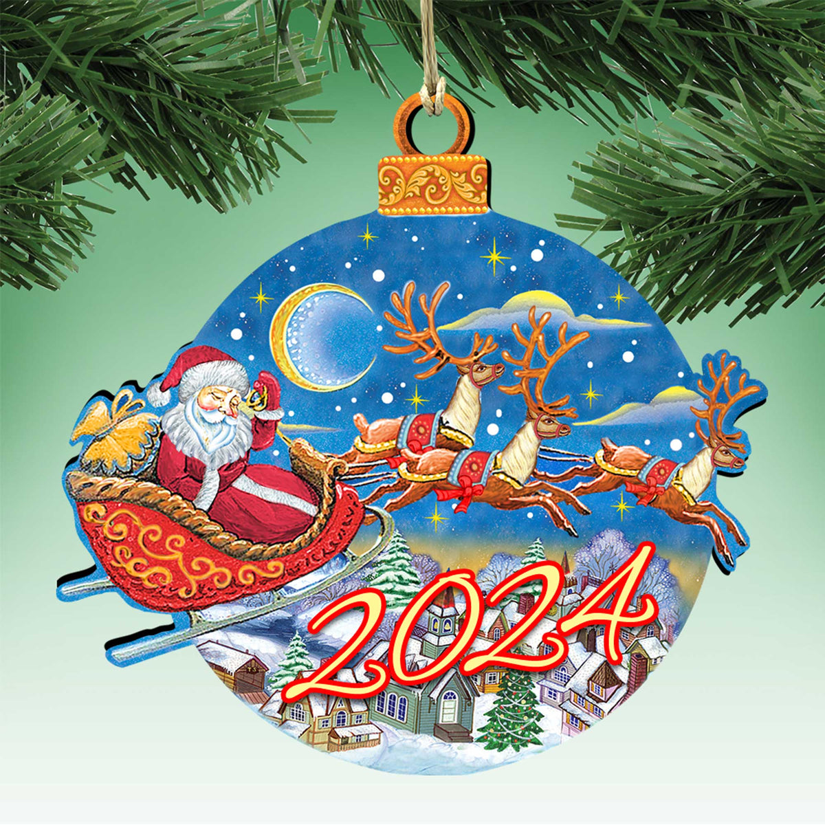 2024 Dated Up-Up and Away Christmas Wooden Ornaments by G. Debrekht - Christmas Santa and Snowman Decor - 8112160-D24