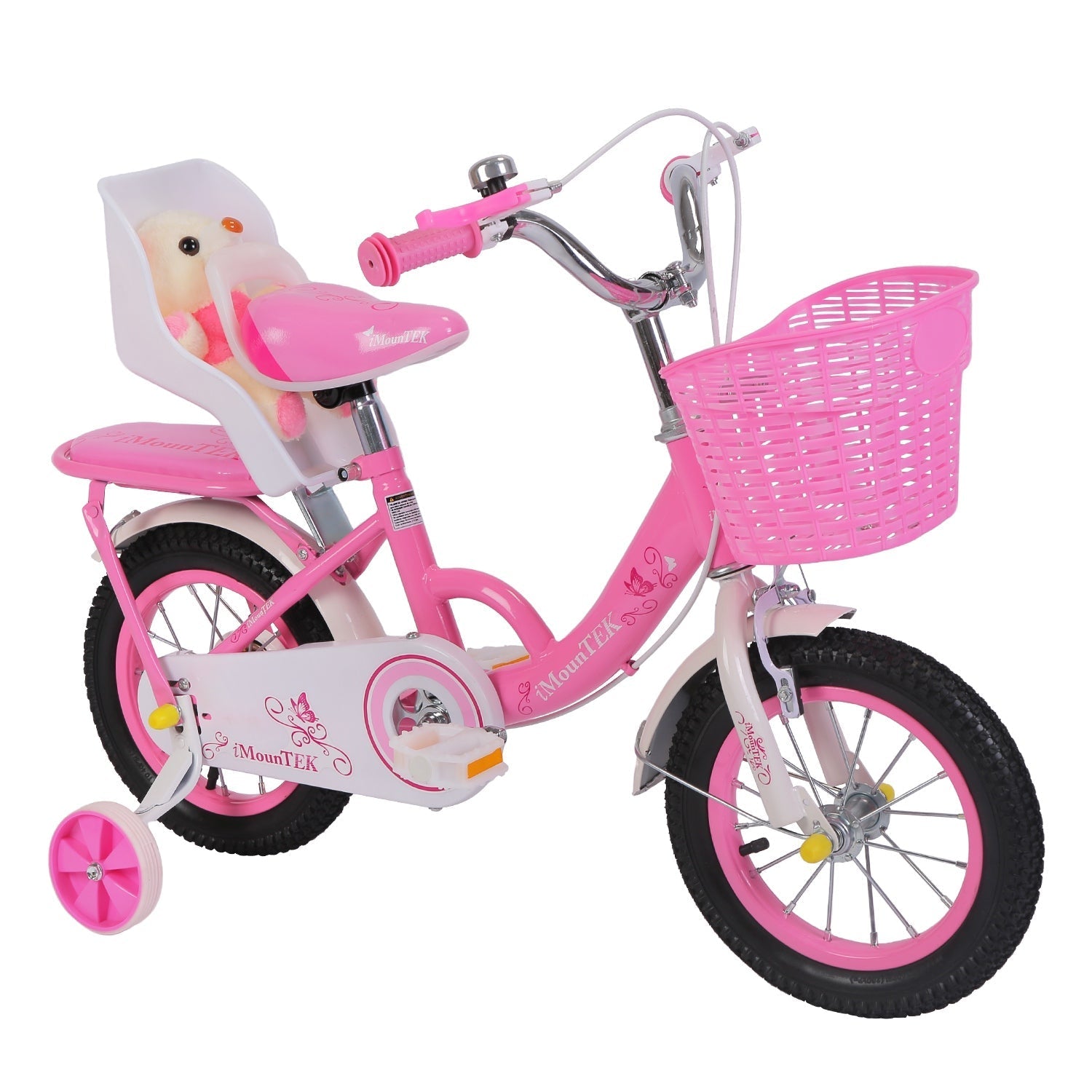 12in Carbon Steel Kid Bike with Backpack Streamers Helmet Detachable Training Wheels