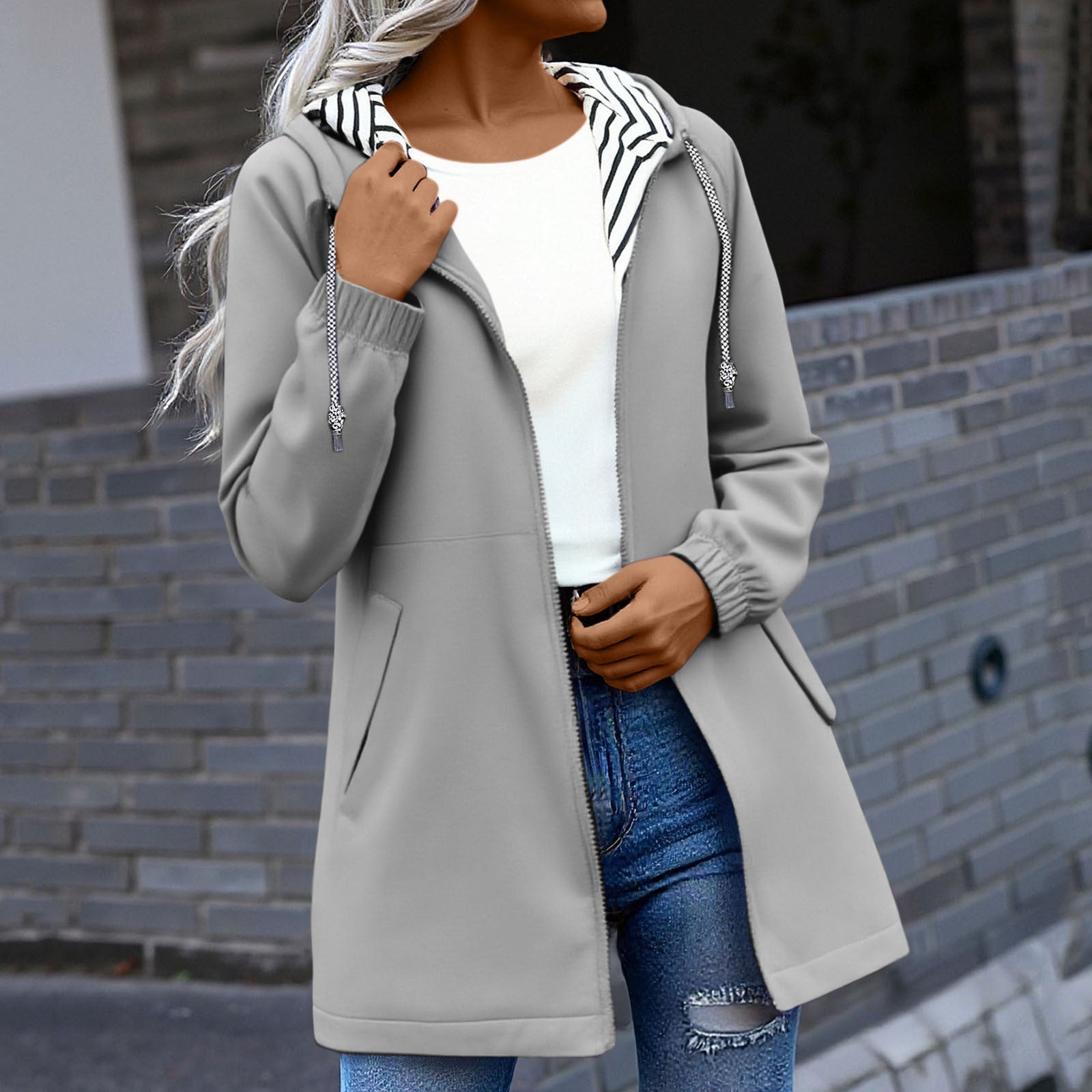 Women’s Windproof Trench Coat – Zipper Patchwork Jacket