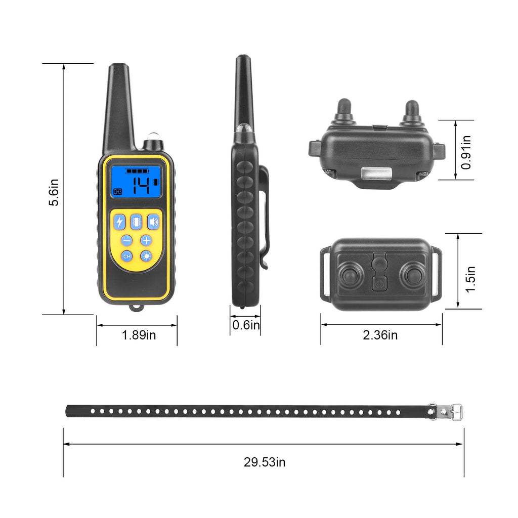 iMounTEK Dog Training Collar IP67 Waterproof Pet Trainer 300mAh Rechargeable 875 Yard Remote Control 4 Modes Adjustable Level