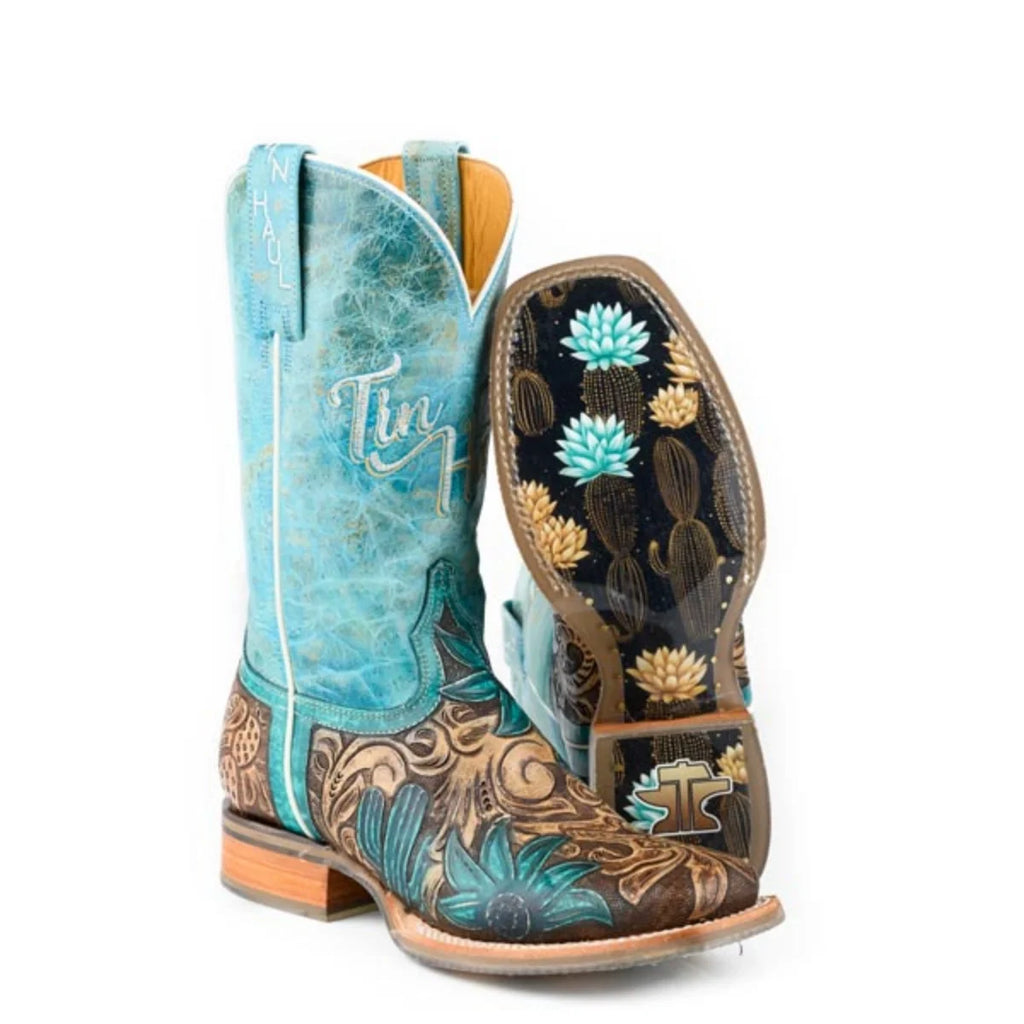 Tin Haul Cactus Flower - Women's Leather Cowgirl Boot