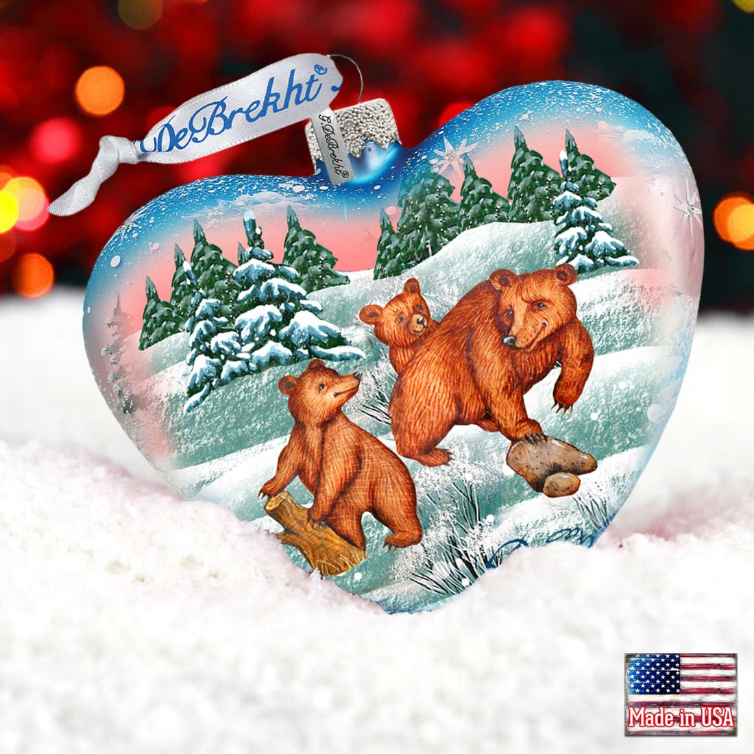 Kodiak Family Heart Glass Ornament by G. DeBrekht - Wildlife Holiday Decor - 73432