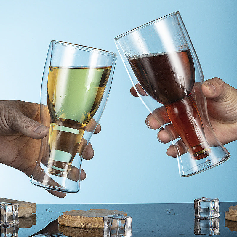 Double-Layer Borosilicate Glass Beer Mug – 350ml & 420ml | Heat & Cold Resistant