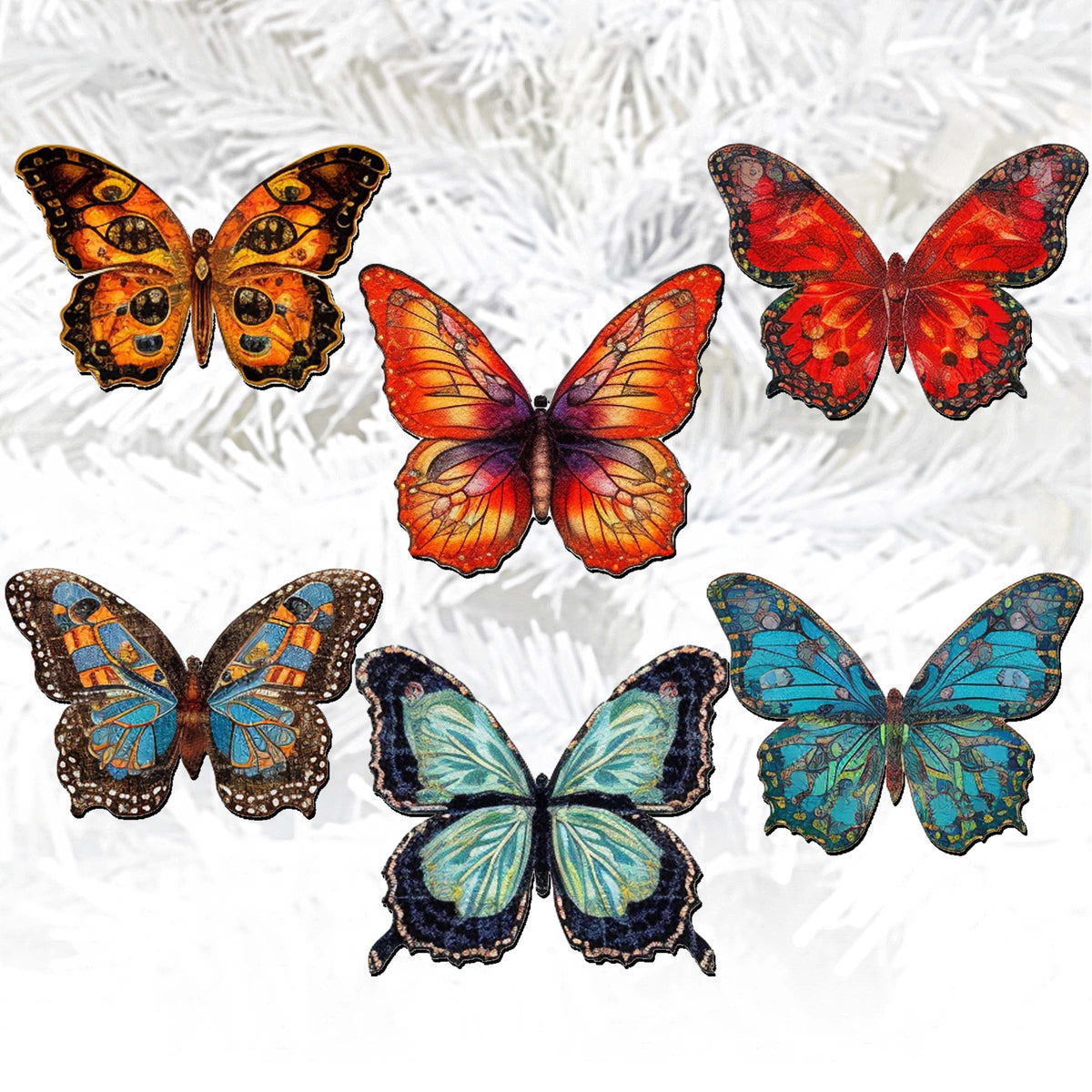 Summer Butterfly Clip-On Eco Wood Decorative Ornaments Set of 6 by G. Debrekht - Christmas Decor - 8090012-2C-S6