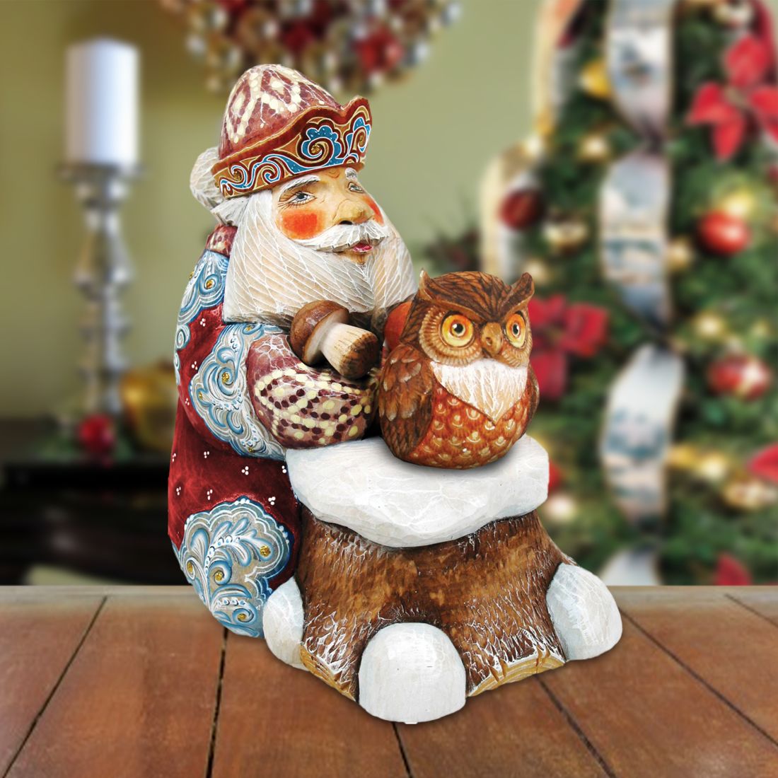 Surprise Box Winter Owl Santa Handcrafted Christmas Figurine - G. DeBrekht -  - 519152