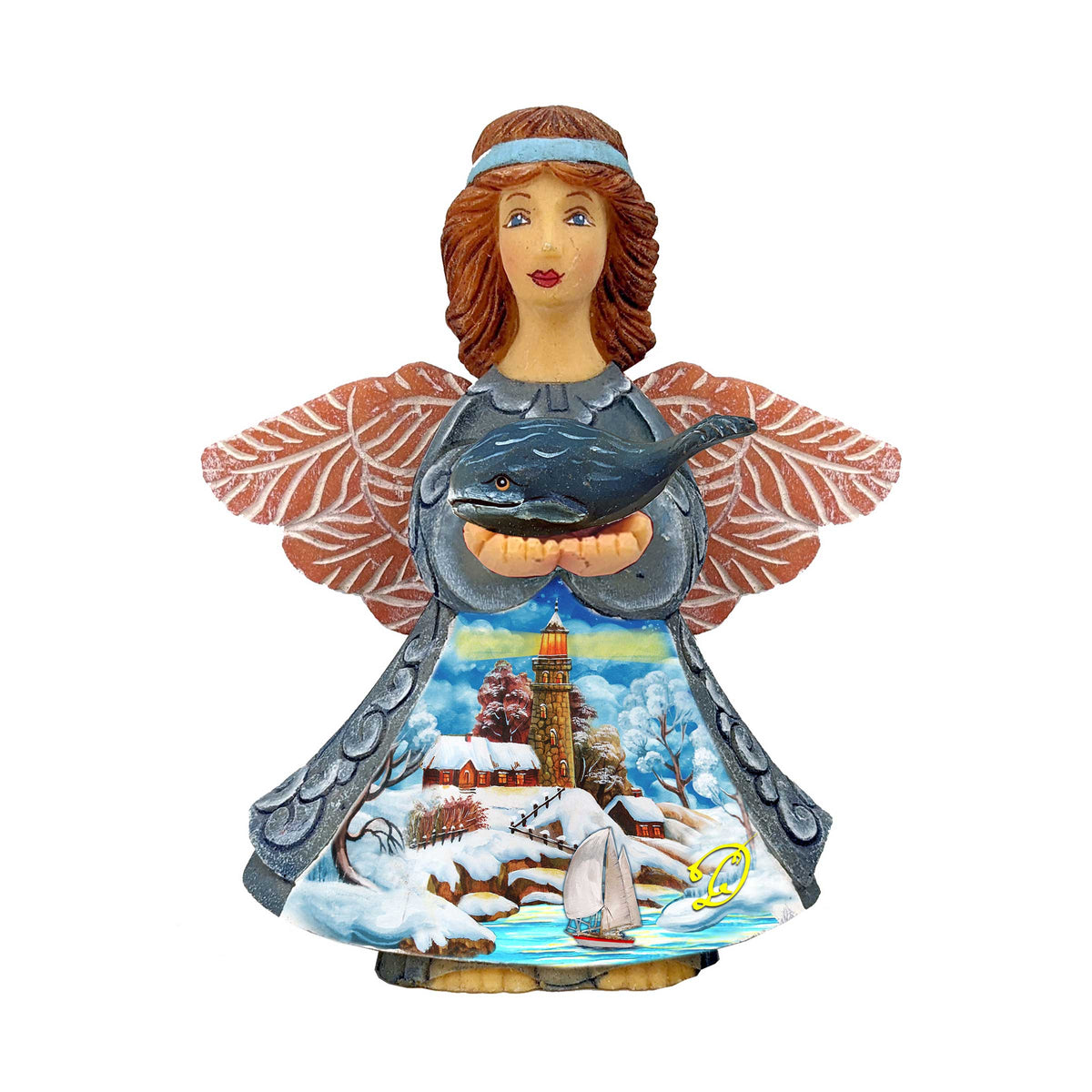 Winter Angel with Whale Handcrafted Christmas Figurine - G. DeBrekht - Nativity Holiday Decor - 516660