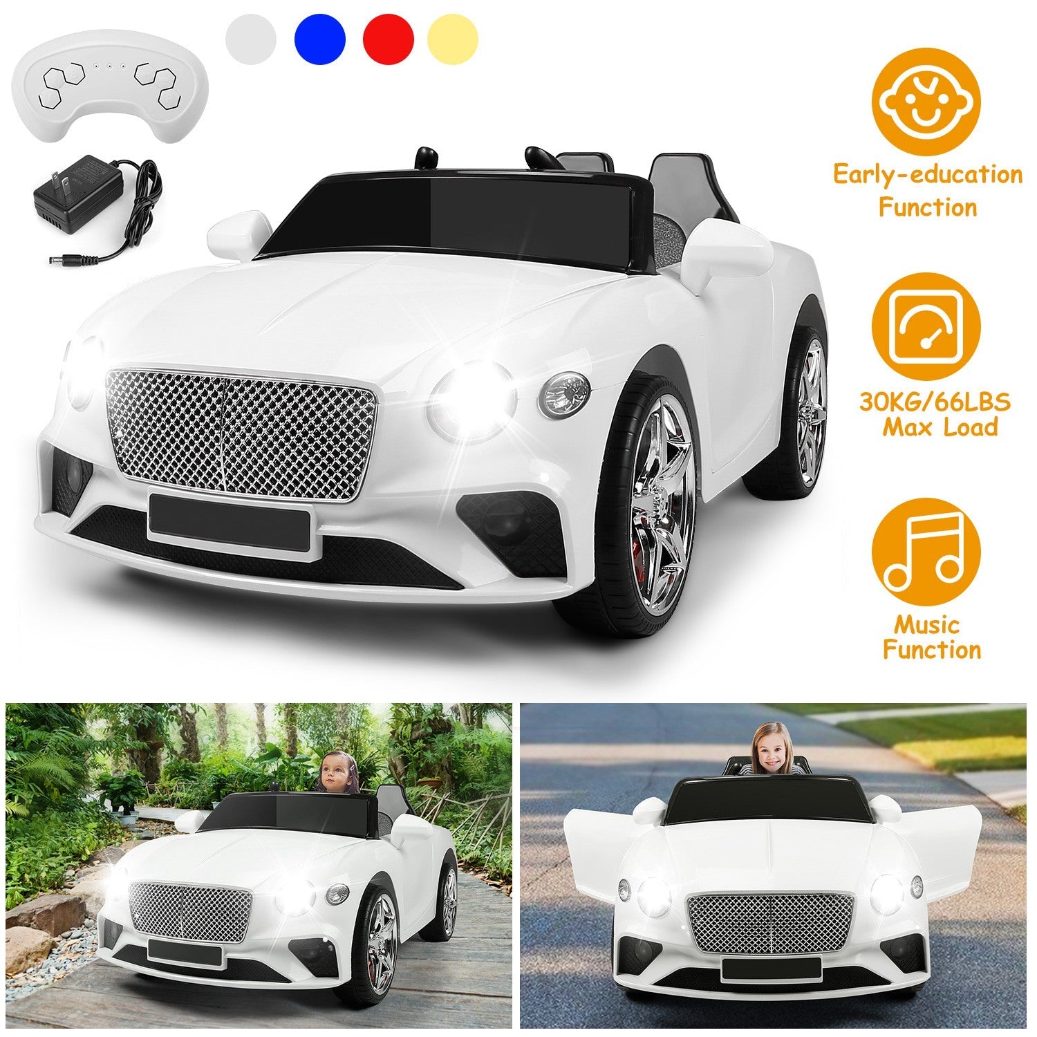 Kids Electric Ride On Car with Parental Remote Control Early Education Music Swaying Car Lights With 3 Adjustable Speeds