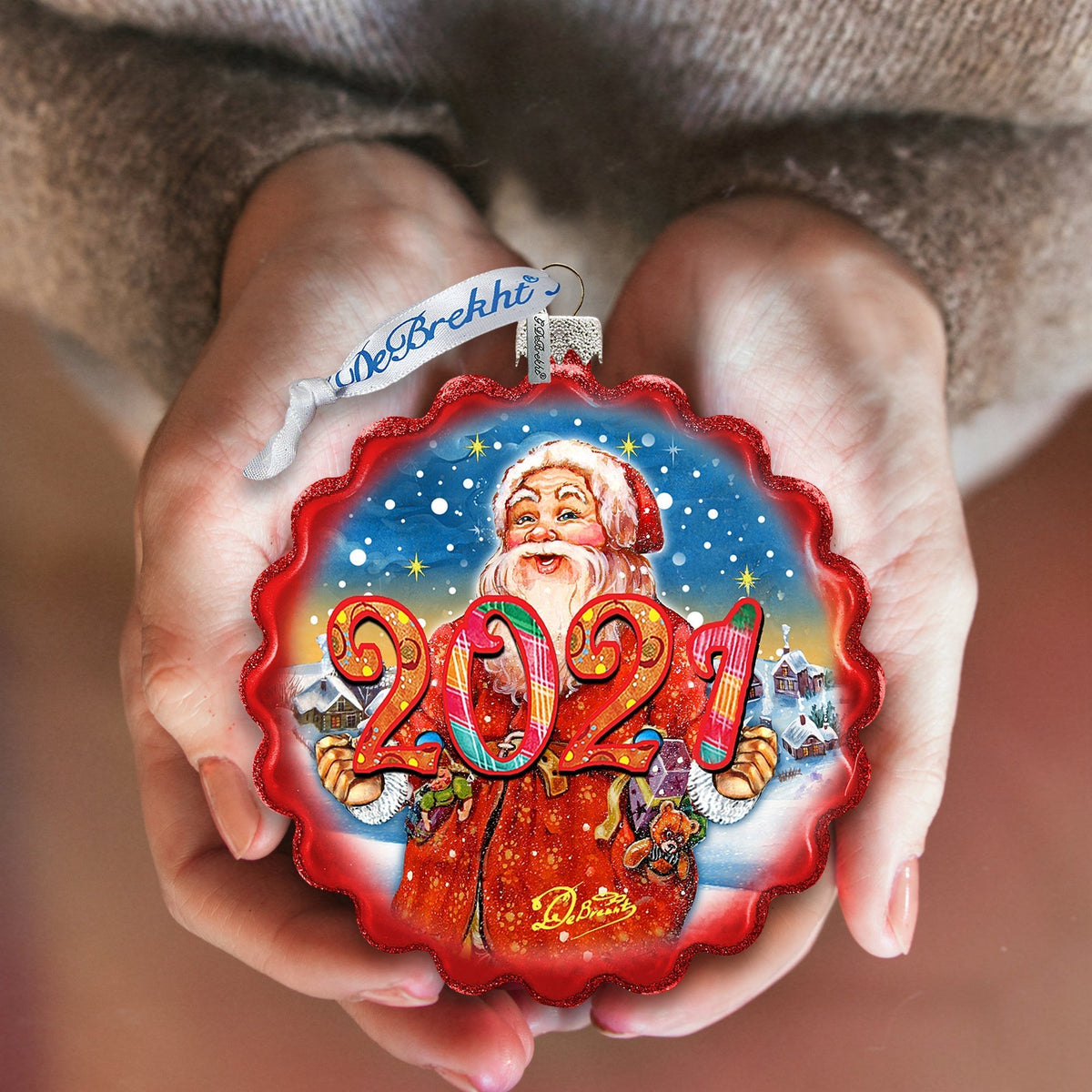 2024 Dated Celebration Santa Wreath Glass Ornament by G. Debrekht - Christmas Decor - 759-040-D24