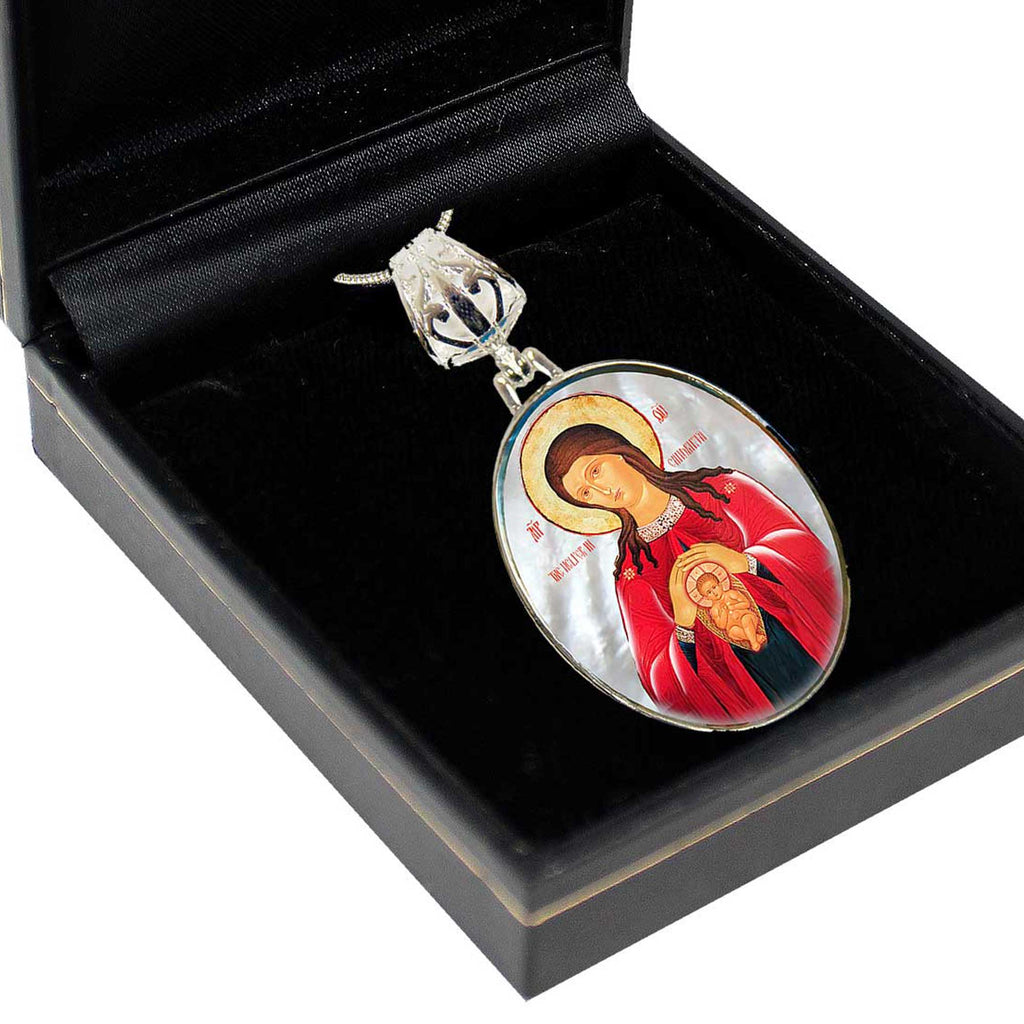Blessed Virgin Mary Patron Silver Plated Mother of Pearl Jewelry Necklace - 43017