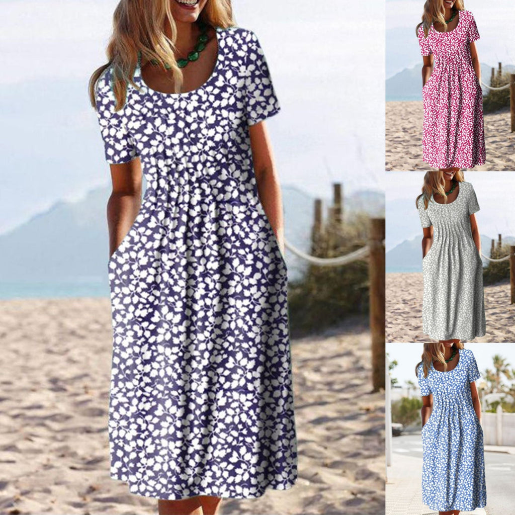 Women's 3D Print Round Neck Maxi Dress