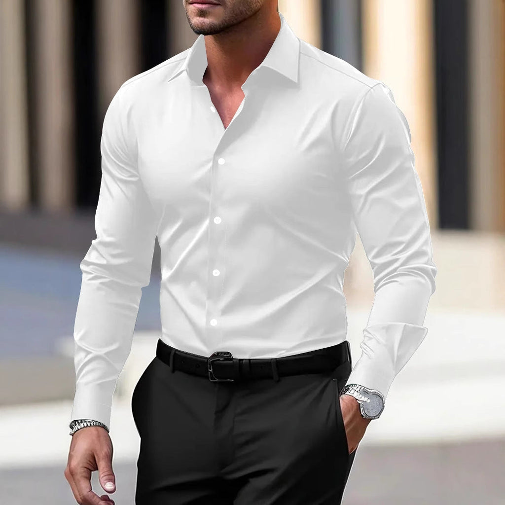 Men’s Long-Sleeve Casual Shirt – Solid Color Button-Down