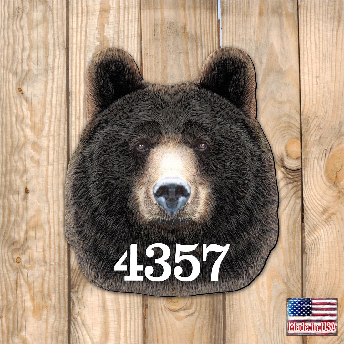 Bear Log Cabin Wooden Personalized House Number Sign by G. Debrekht - Nature Wildlife Decor - Handcrafted Wooden Address Sign - MA982145