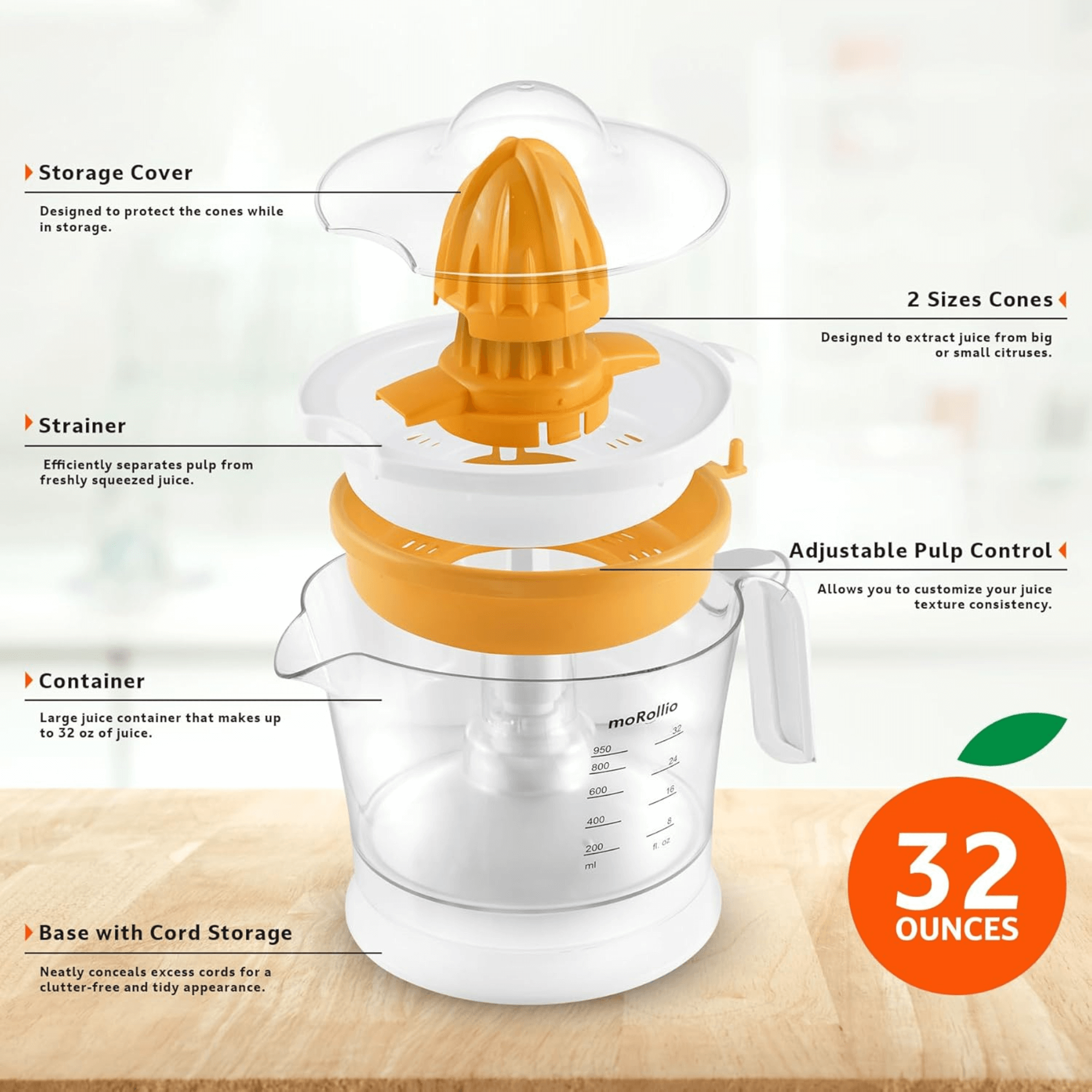 moRollio Compact 32oz Electric Citrus Juicer