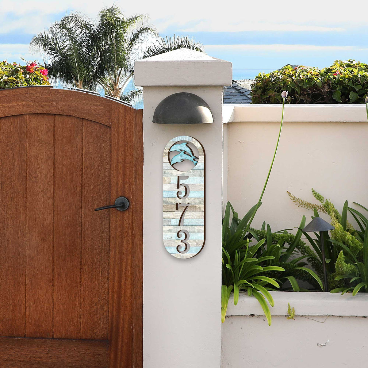 Beach House Numbers - Coastal Cottage Numbers Sign - Dolphins Wooden House Door Plaque - Custom Home Address Sign MA989812