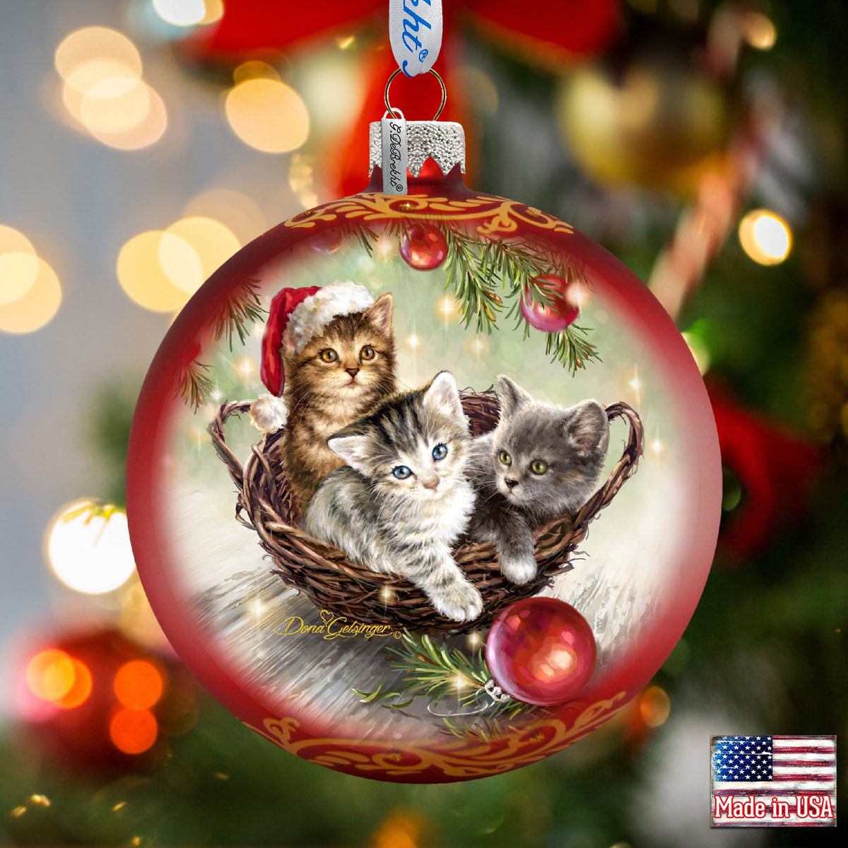 Christmas Kittens Glass Ornament by D. Gelsinger - Christmas Décor - 71101-1607