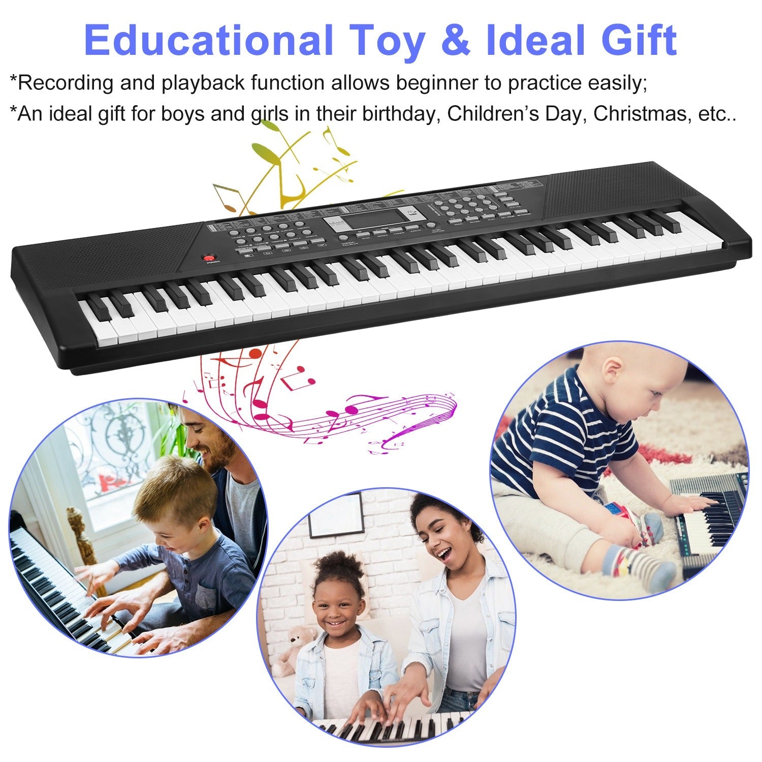 61 Keys Digital Music Keyboard Electric Piano Electronic Musical Instrument Kids Learning Keyboard with Microphone for 3-12 Year Old Kids Girls Boys