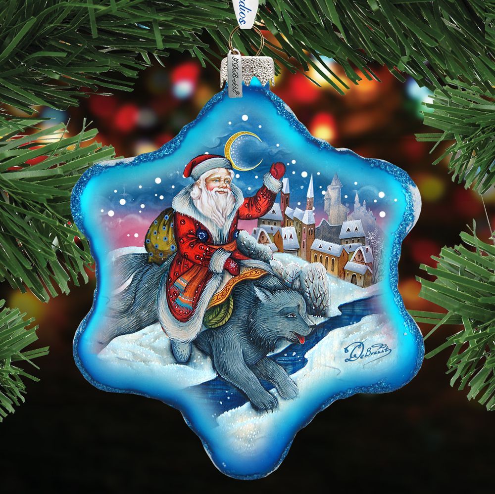 Grey World Fairy Tale Snowflake Glass Ornament, Santa & Christmas Decor - 754-010 by G. DeBrekht