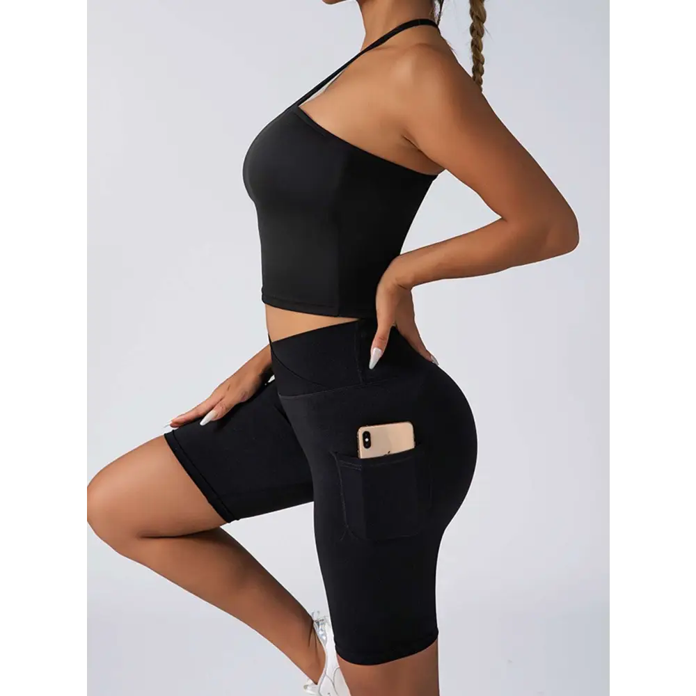 Beige Ribbed High Waist Workout Set