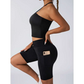 Beige Ribbed High Waist Workout Set