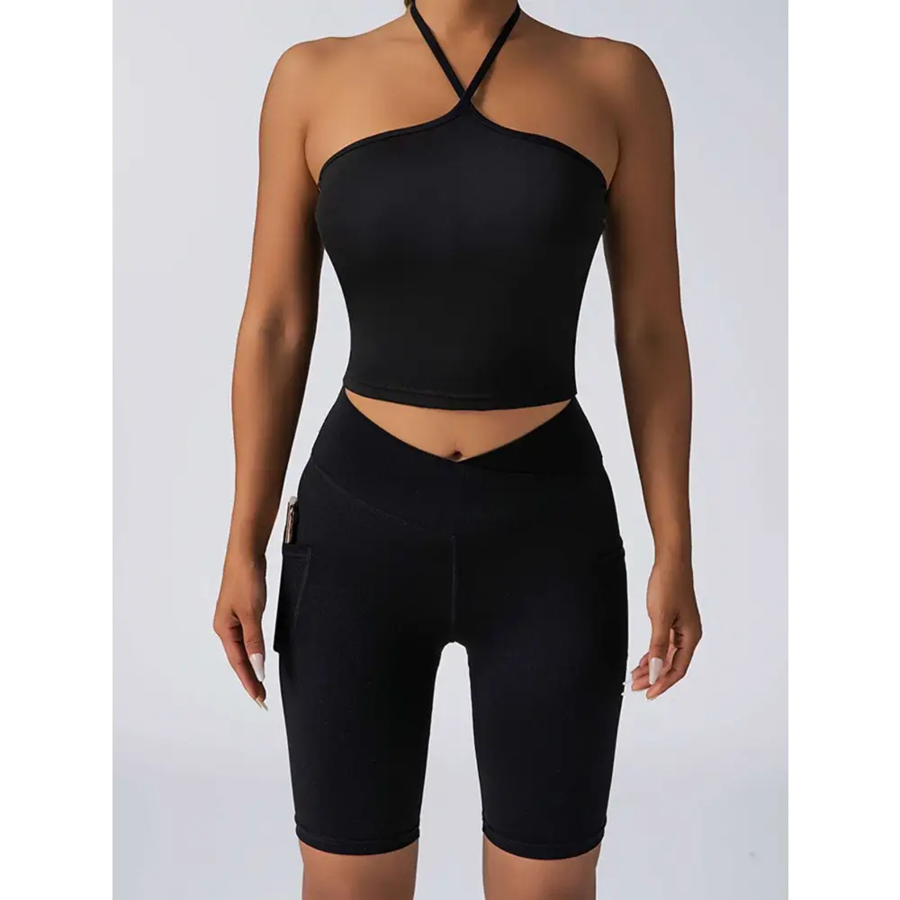 Beige Ribbed High Waist Workout Set