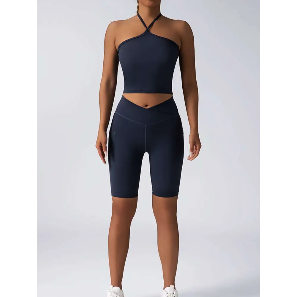 Beige Ribbed High Waist Workout Set