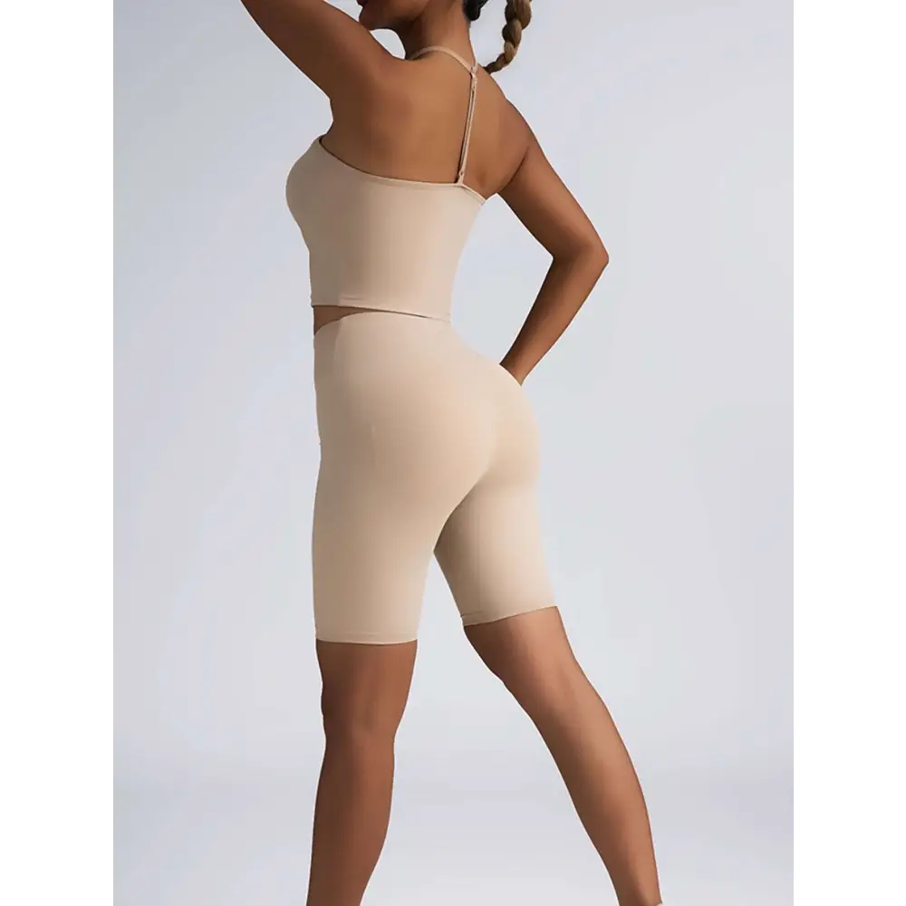 Beige Ribbed High Waist Workout Set
