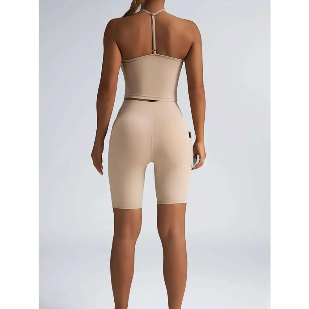 Beige Ribbed High Waist Workout Set