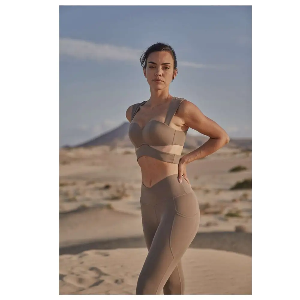 Beige Yoga Pants and Sport Coat Fitness Set