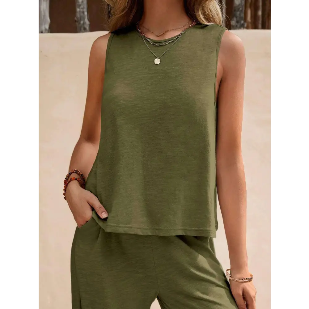 Black Casual Loose Pants Set with Sleeveless Top