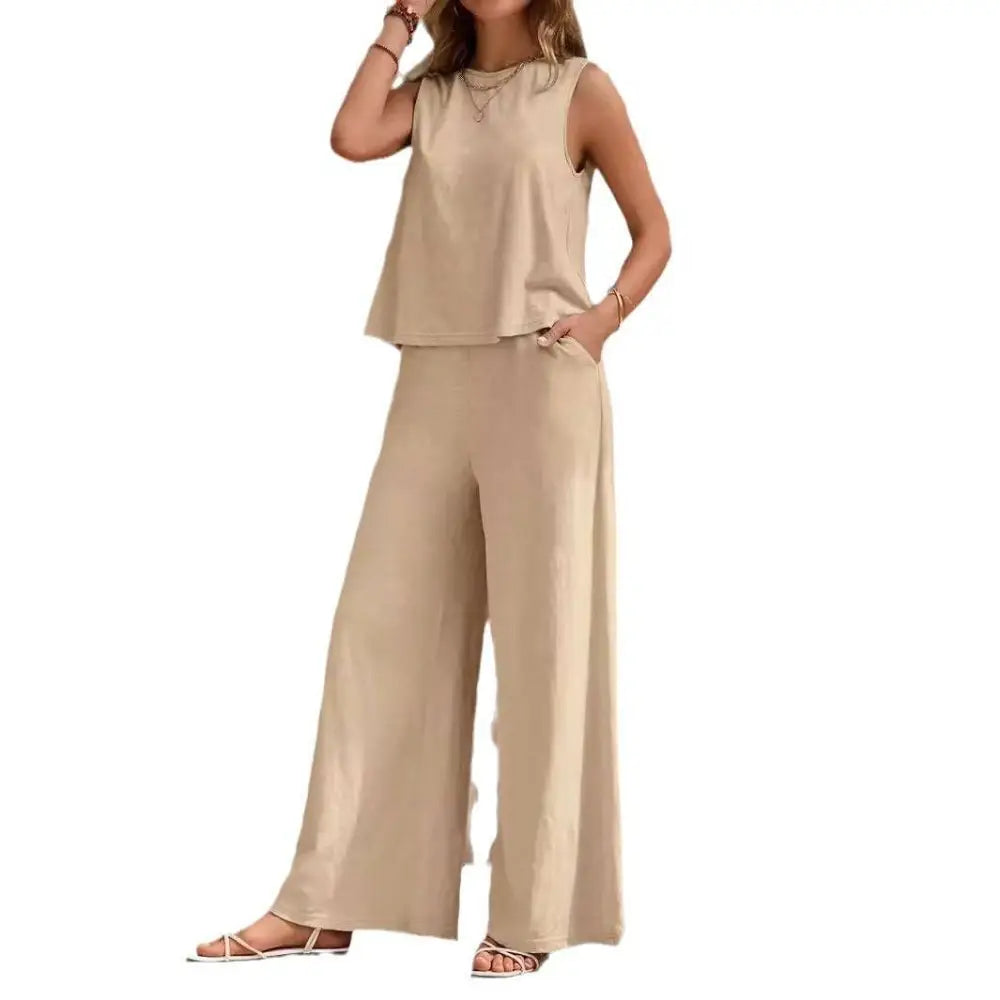 Black Casual Loose Pants Set with Sleeveless Top