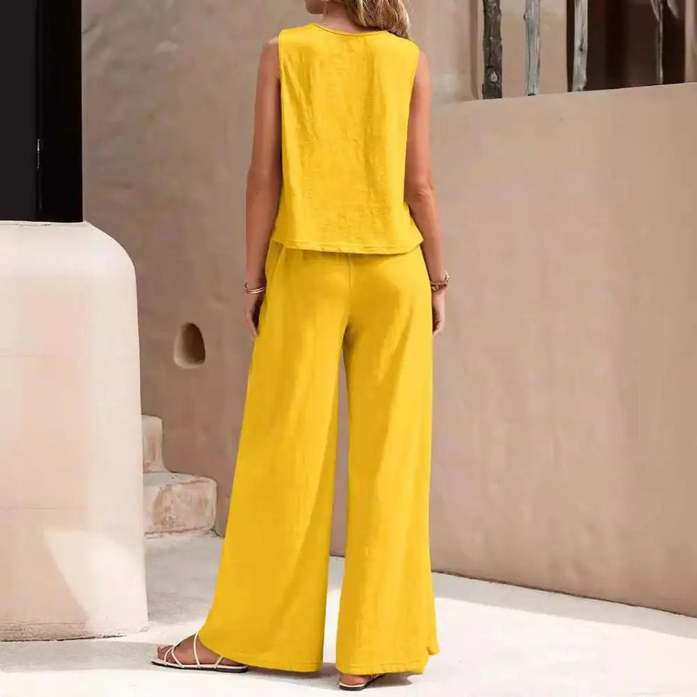 Black Casual Loose Pants Set with Sleeveless Top