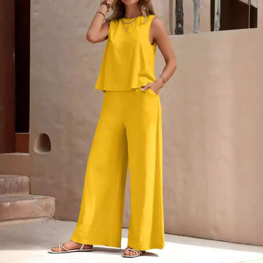 Black Casual Loose Pants Set with Sleeveless Top