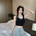 Black Contrast Trim Women’s Halter Neck Sleeveless Top