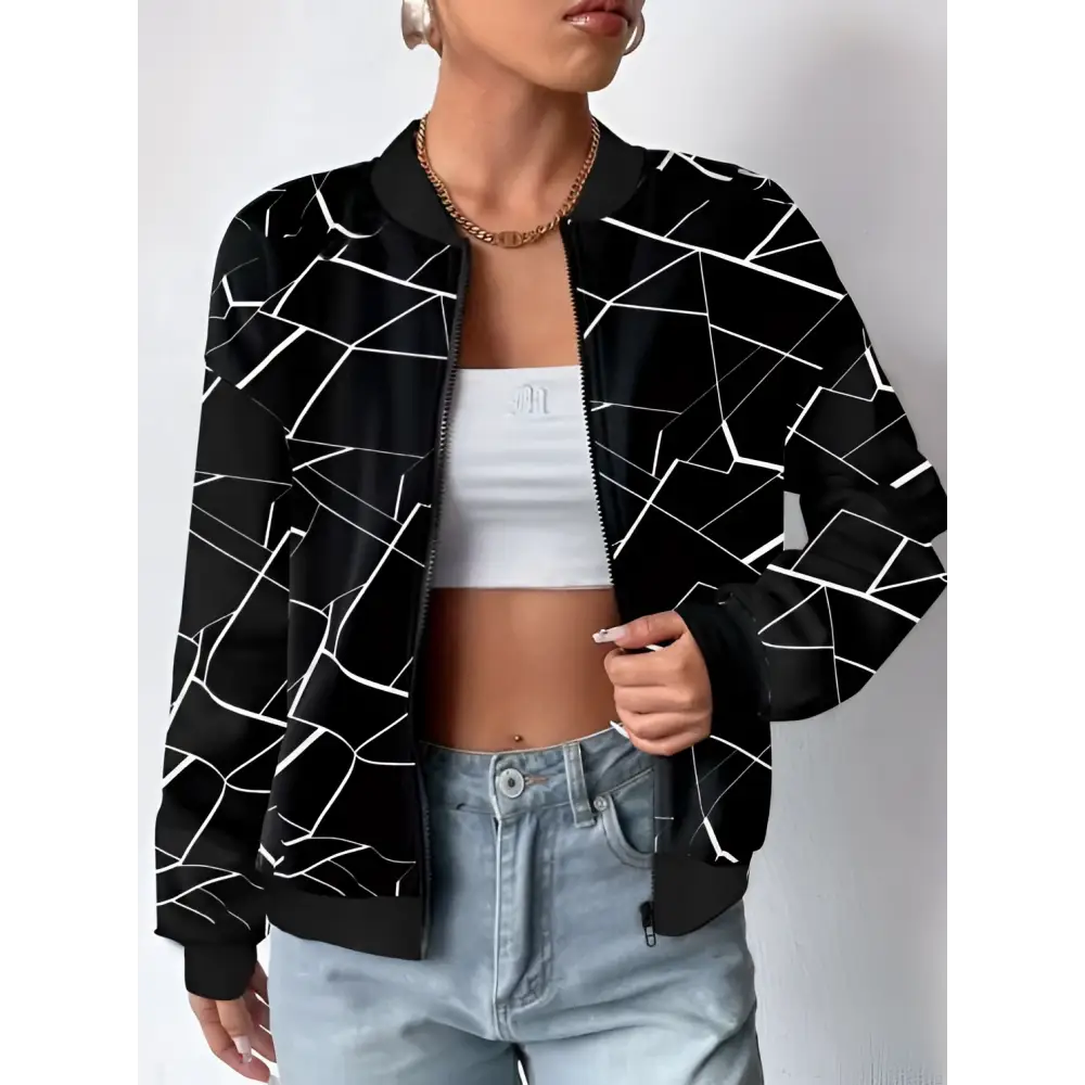 Black Geometric Sleeveless Casual Fit Jacket