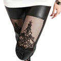 Black Jacquard Lace Stitching Base Leather Pants