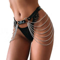 Black Leather Harness Chain Tassel Belt