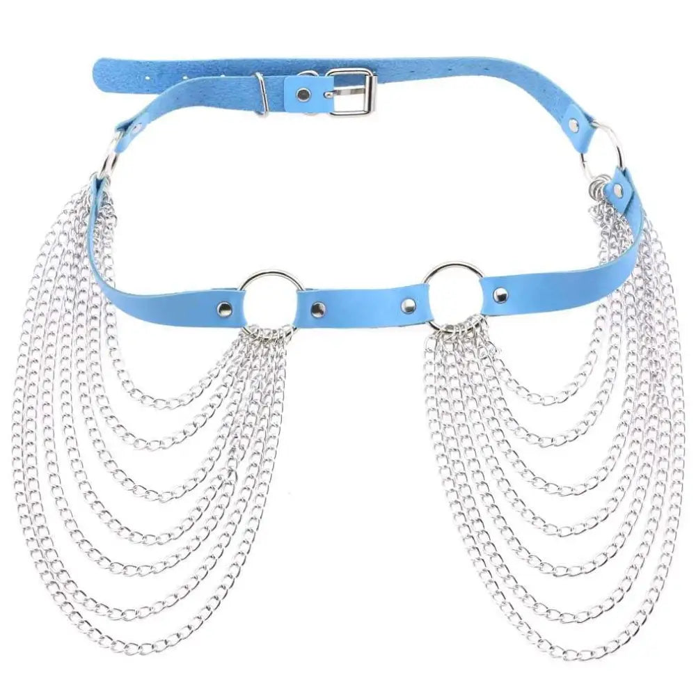 Black Leather Harness Chain Tassel Belt