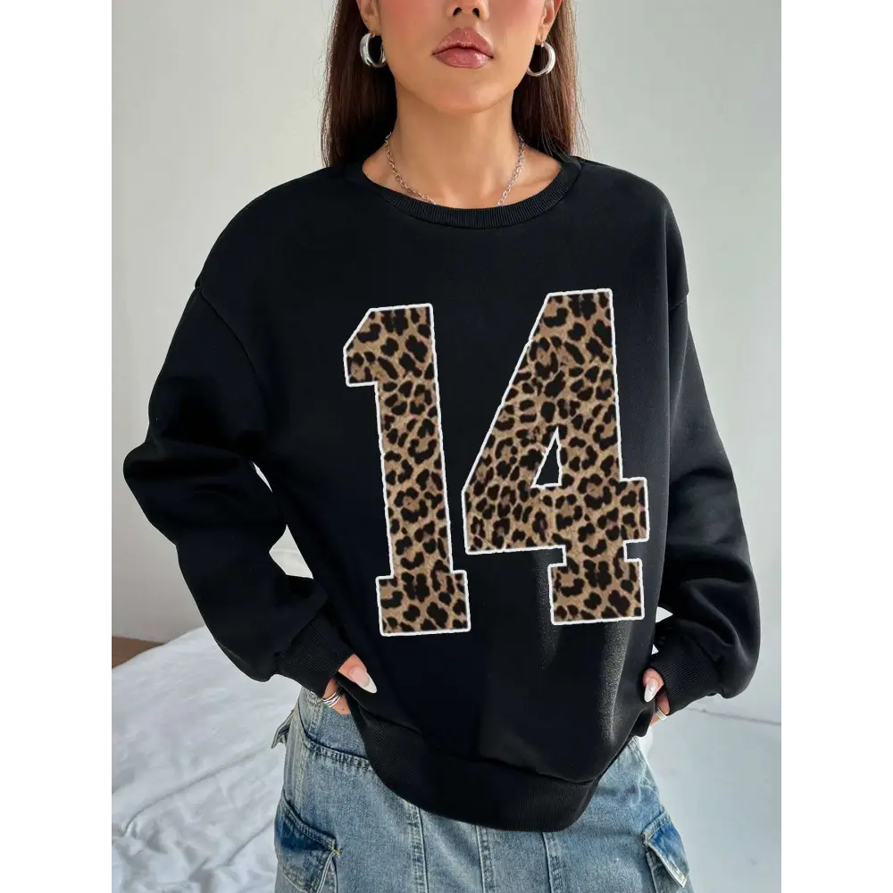 Black Leopard Number 14 Crew Neck Sweatshirt