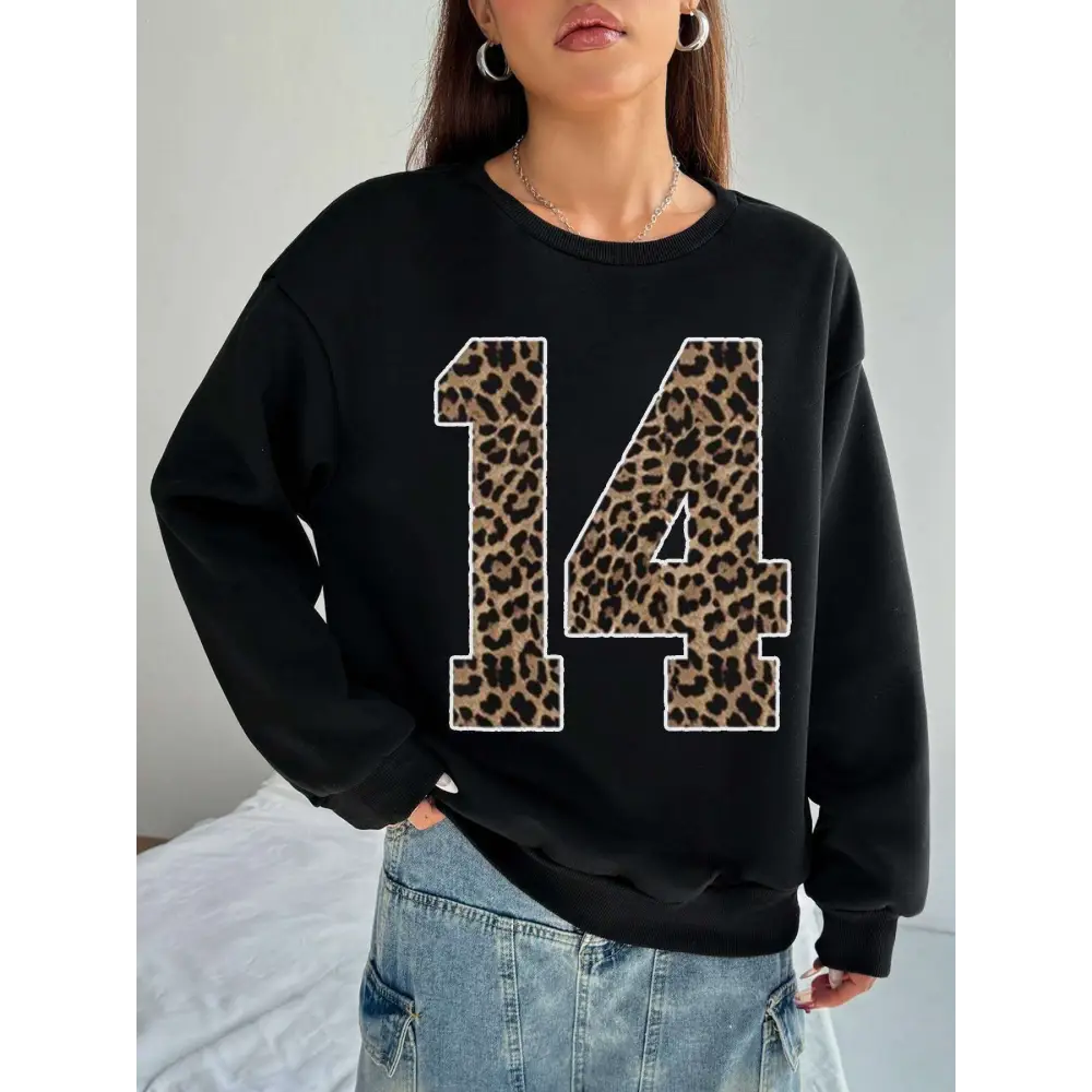 Black Leopard Number 14 Crew Neck Sweatshirt